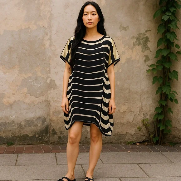 marc jacobs striped silk dress Vintage Marc Jacobs Silk Stripe + Pleated Dress